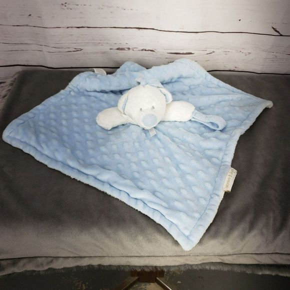 Blankets and Beyond White Teddy Bear Blue Lovey Lovie Security Blanket Taggy Dot - Picture 11 of 11
